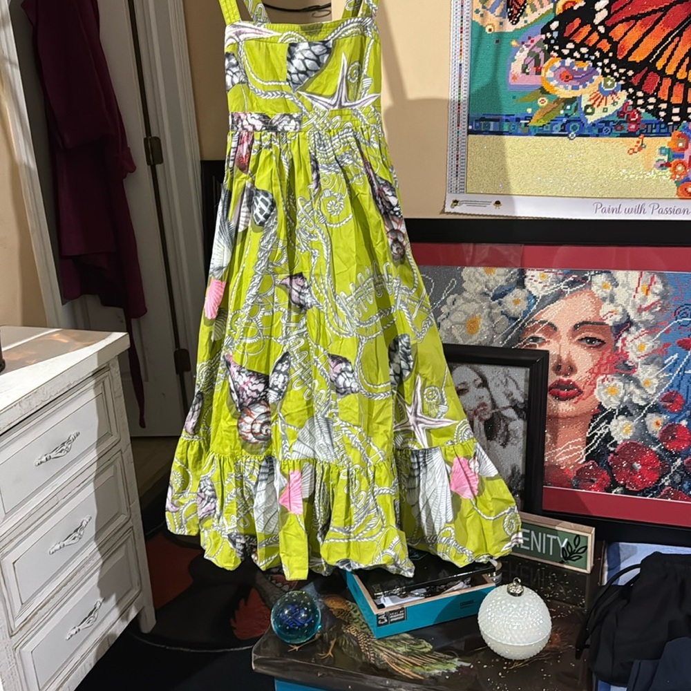 J. Crew Lime and Pink Patterned Dress